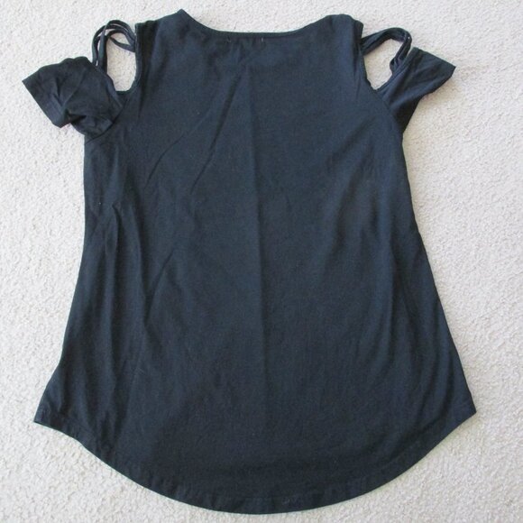 Adreamly Shirt Womens Large Black Short Sleeve Round Neck Pullover Blouse Top - Picture 6 of 6